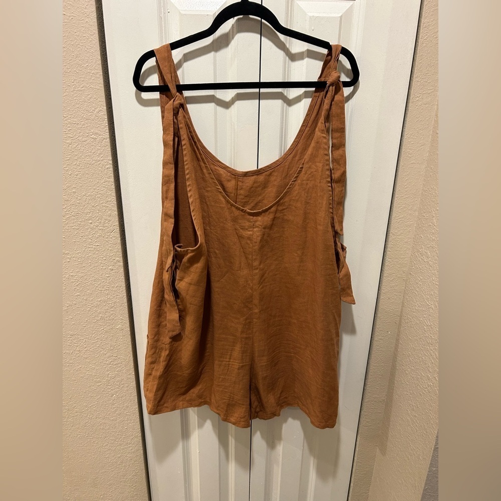 Coco Boho Boutique Linen Romper In Rust Bohemian Festival Country , size Large